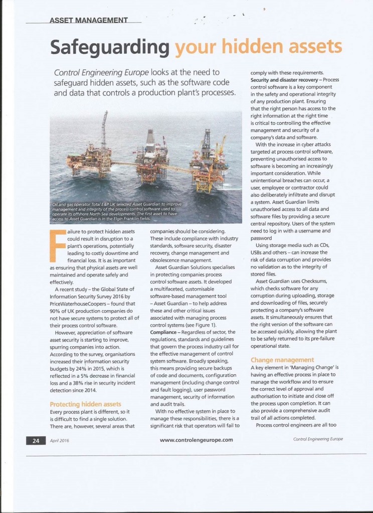 Control Engineering Europe feature on safeguarding production plant assets page 1