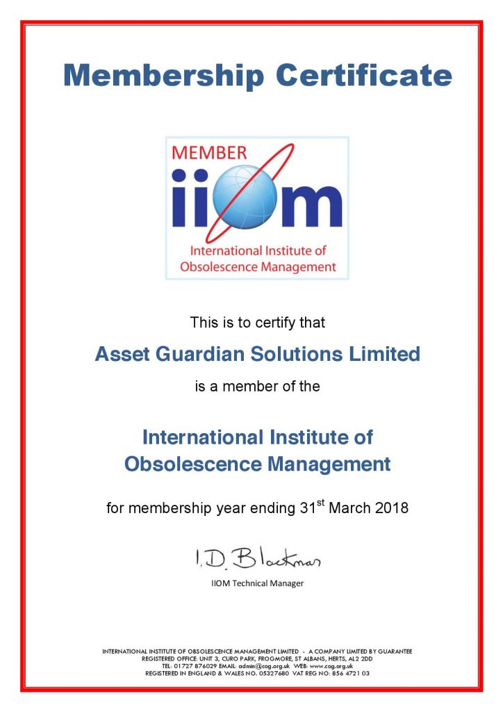 Asset Guardian Solutions becomes member of International Institute of Obsolescence Management
